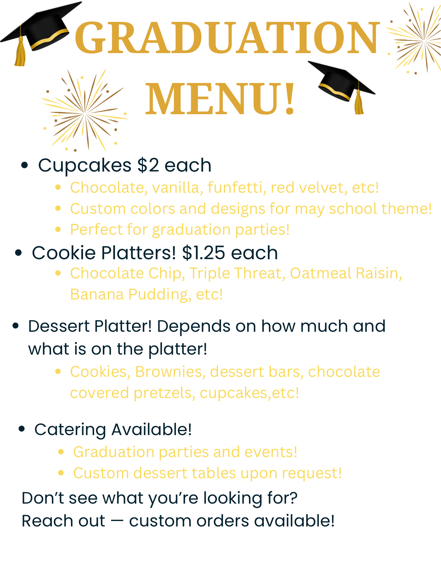 Annie's Graduation Menu