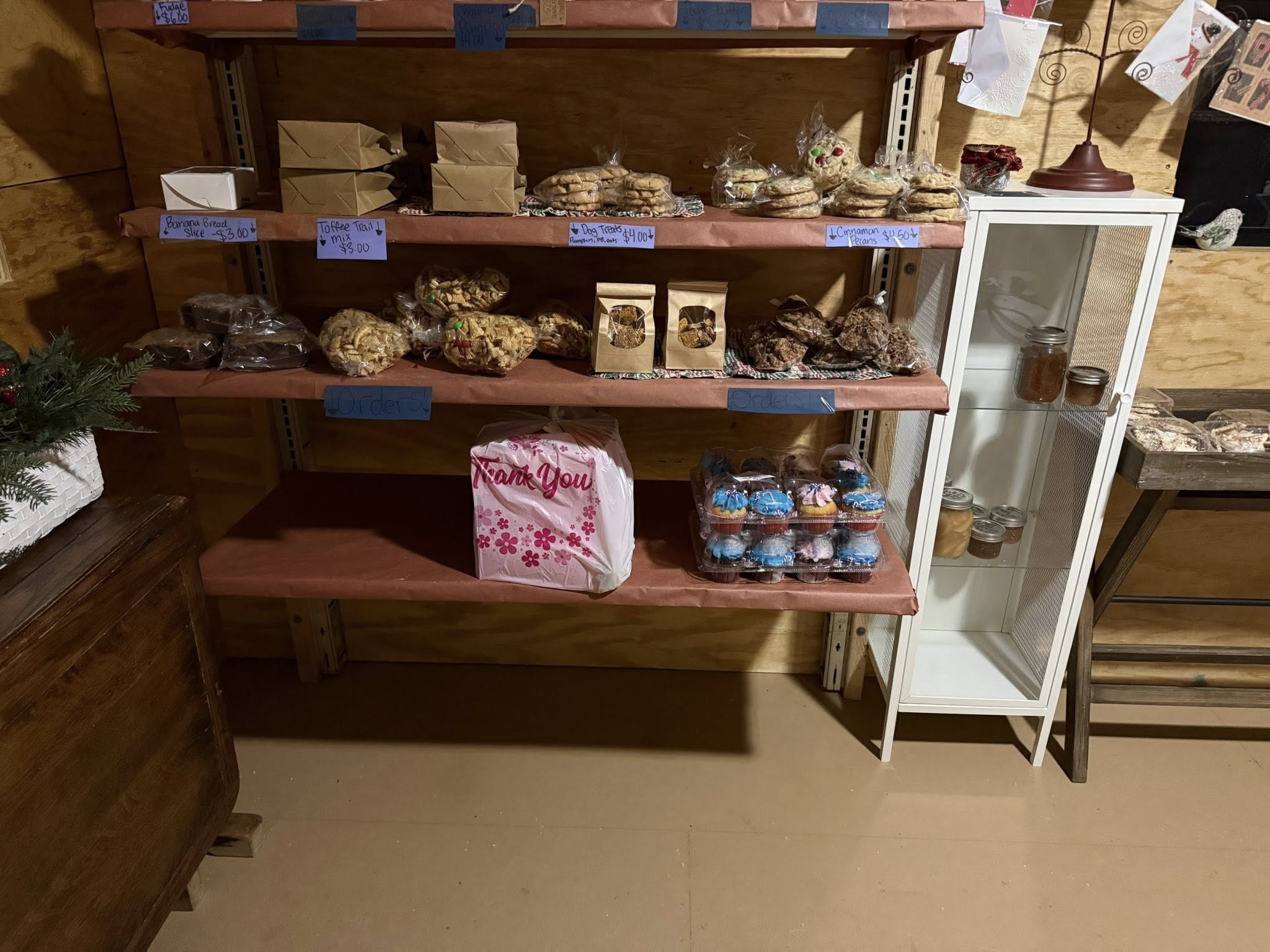 Baked goods display inside Annie's shop